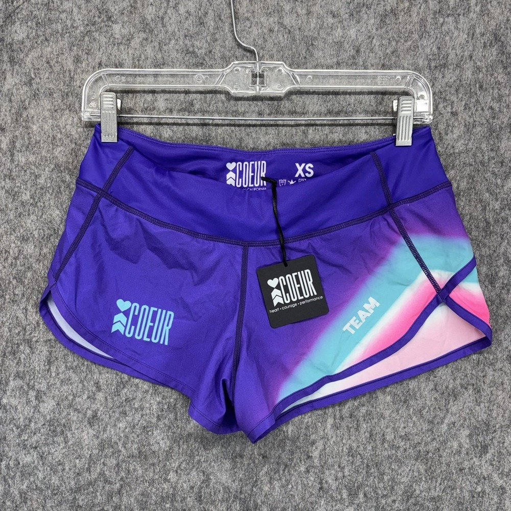 COEUR Running Shorts Women XS 2.5" Inseam Purple Pocket Line Triathlon Train New
